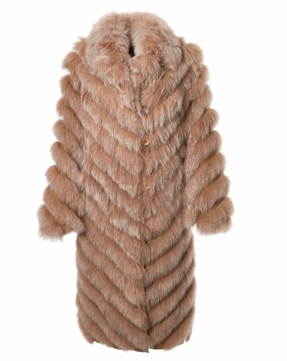 NEW DIOMI women's silk reversible long fur coat in beige